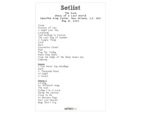 cure setlists